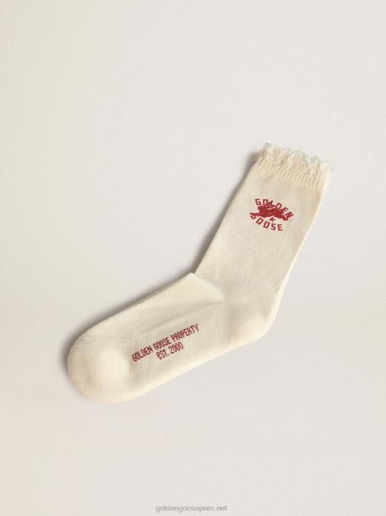 FDVPX353 Golden Goose hombres calcetines heritage blancos con bordes deshilachados y logo cny