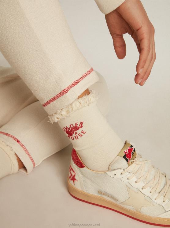 FDVPX353 Golden Goose hombres calcetines heritage blancos con bordes deshilachados y logo cny