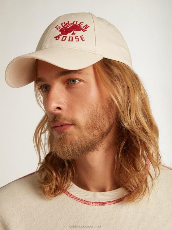 FDVPX354 Golden Goose hombres gorra de béisbol heritage blanca con logo cny