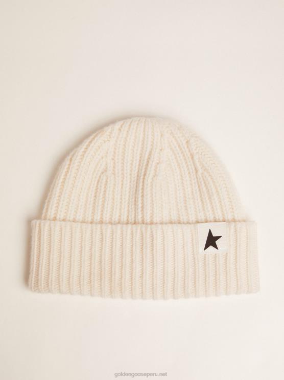 FDVPX376 Golden Goose hombres gorro de lana blanca con estrella negra en contraste
