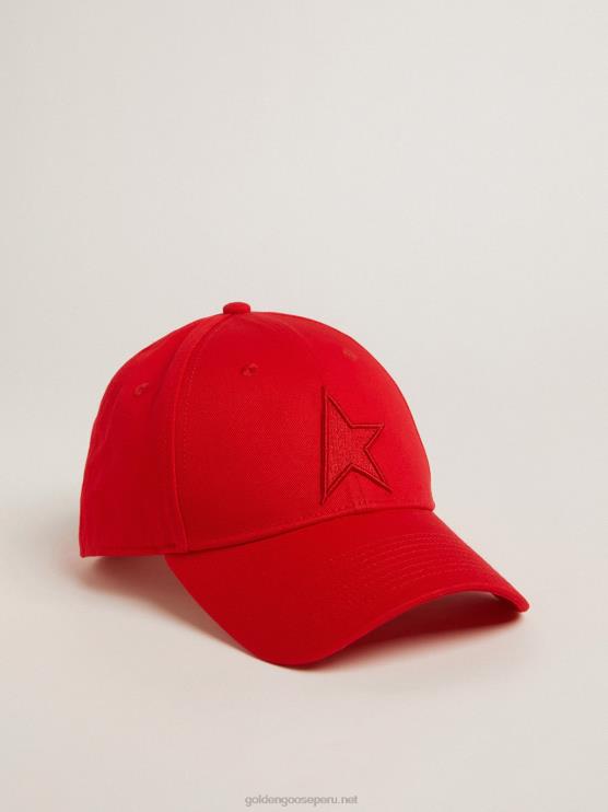 FDVPX378 Golden Goose hombres gorra de béisbol roja de algodón con parche de estrella tono sobre tono en la parte delantera