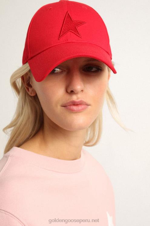FDVPX378 Golden Goose hombres gorra de béisbol roja de algodón con parche de estrella tono sobre tono en la parte delantera