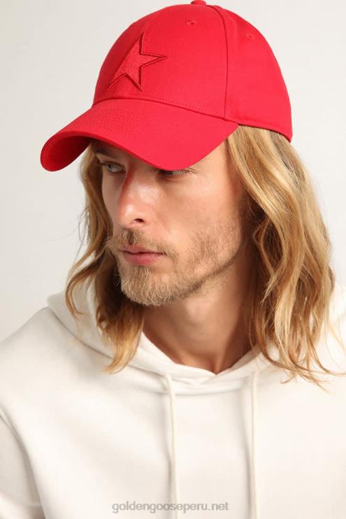 FDVPX378 Golden Goose hombres gorra de béisbol roja de algodón con parche de estrella tono sobre tono en la parte delantera