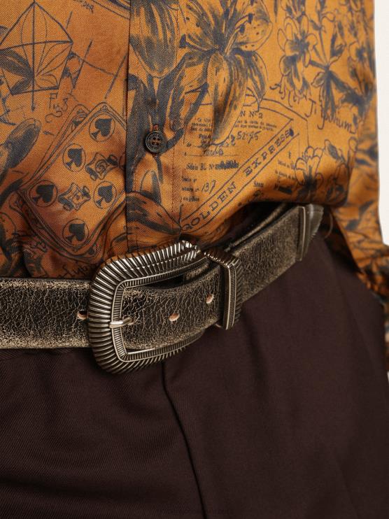 FDVPX828 Golden Goose hombres cinturón ray de piel negra con hebilla decorada