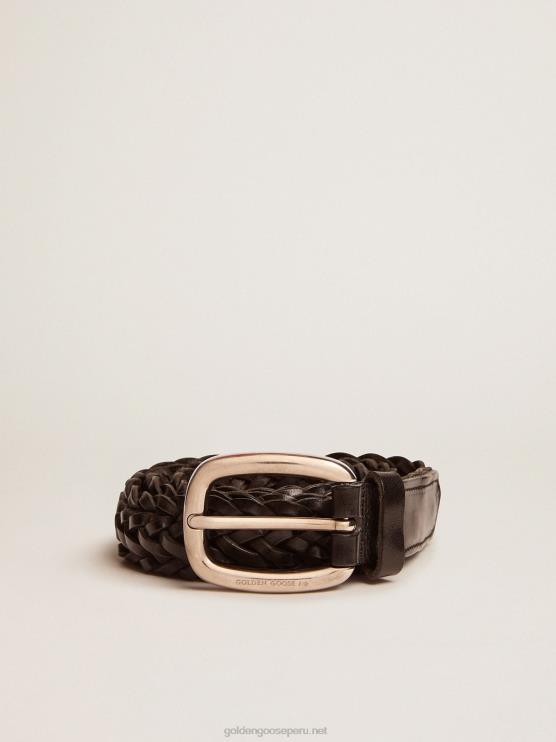 FDVPX829 Golden Goose hombres cinturón en piel trenzada negra