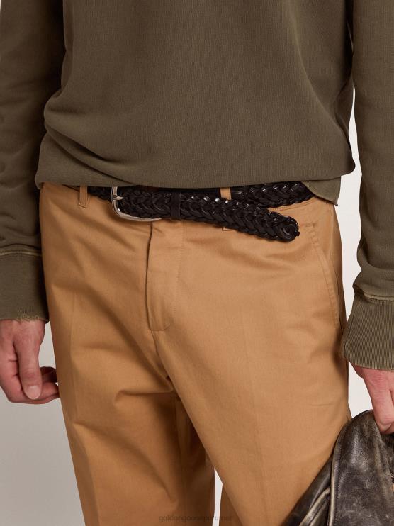 FDVPX829 Golden Goose hombres cinturón en piel trenzada negra