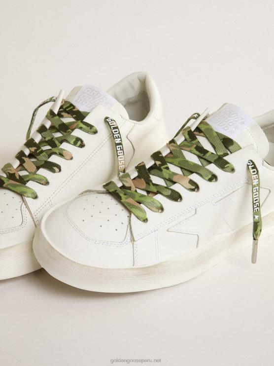 FDVPX362 Golden Goose hombres cordones de camuflaje verde con logo blanco en contraste