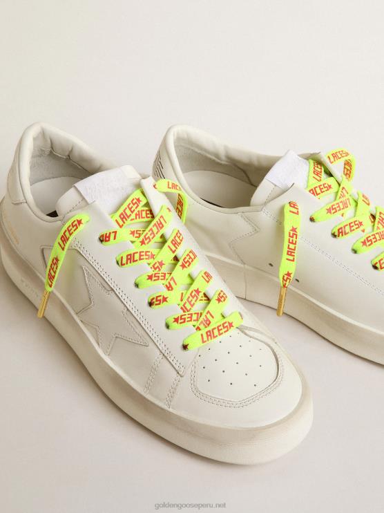 FDVPX363 Golden Goose hombres cordones de color amarillo fluorescente con letras de \"cordones\" de color naranja en contraste