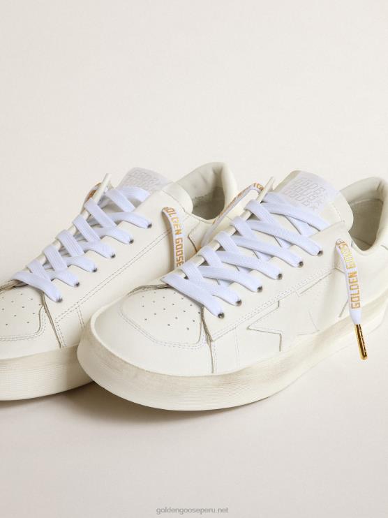 FDVPX373 Golden Goose hombres cordones de algodón blanco con logo dorado en contraste