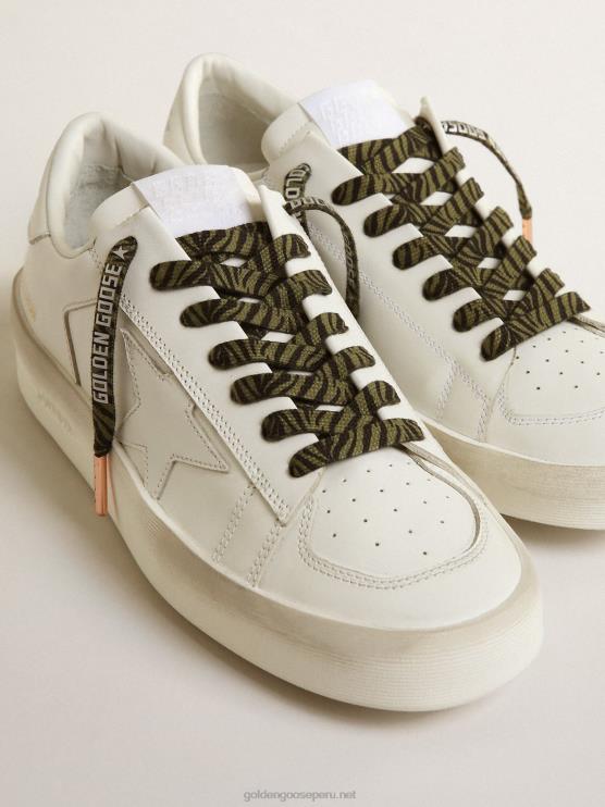 FDVPX380 Golden Goose hombres cordones con estampado de cebra verde y negro con logo plateado en contraste