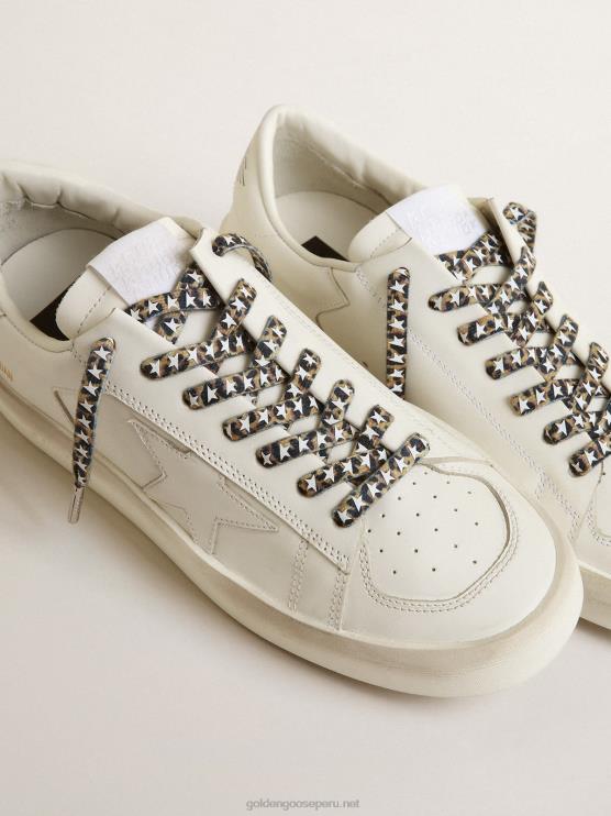 FDVPX381 Golden Goose hombres cordones beige y marrón con estampado de leopardo y estrellas blancas en contraste