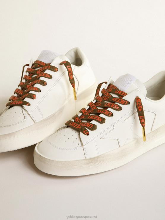 FDVPX384 Golden Goose hombres cordones de color verde militar con letras de \"cordones\" de color naranja en contraste
