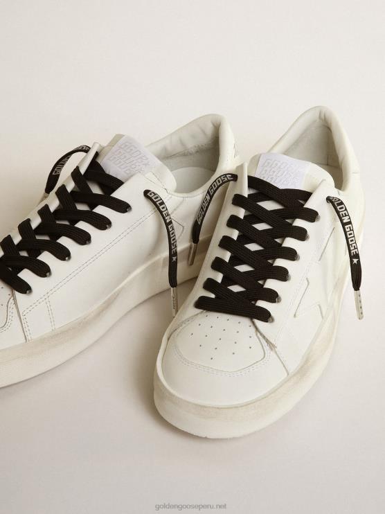 FDVPX385 Golden Goose hombres cordones de algodón negro con logo plateado en contraste