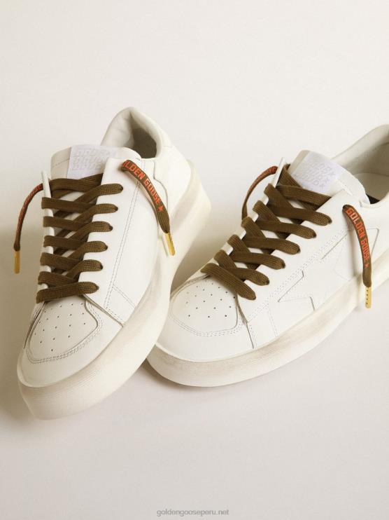 FDVPX386 Golden Goose hombres cordones de algodón verde militar con logo naranja en contraste