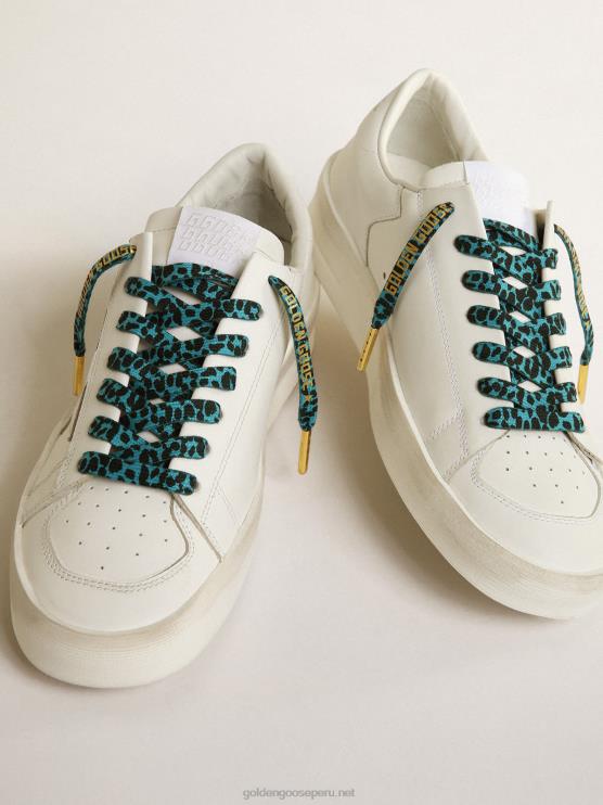 FDVPX416 Golden Goose hombres cordones con estampado animal en azul claro y negro con logo dorado en contraste