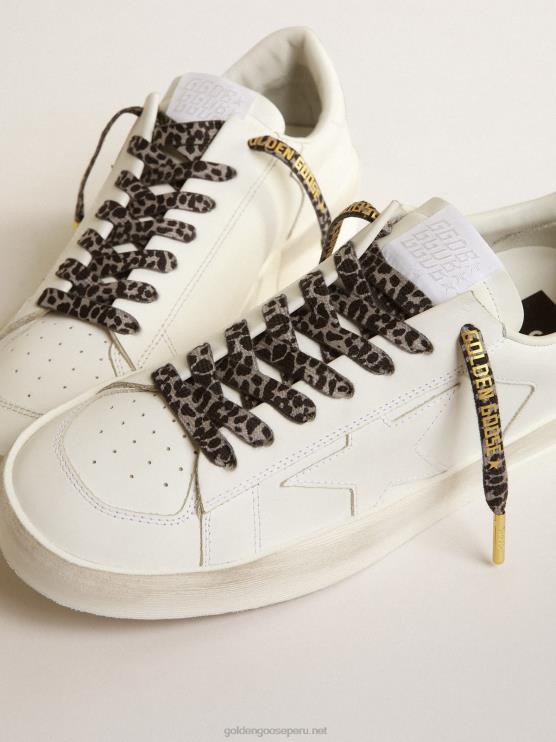 FDVPX417 Golden Goose hombres cordones con estampado animal en blanco y negro con logo dorado en contraste