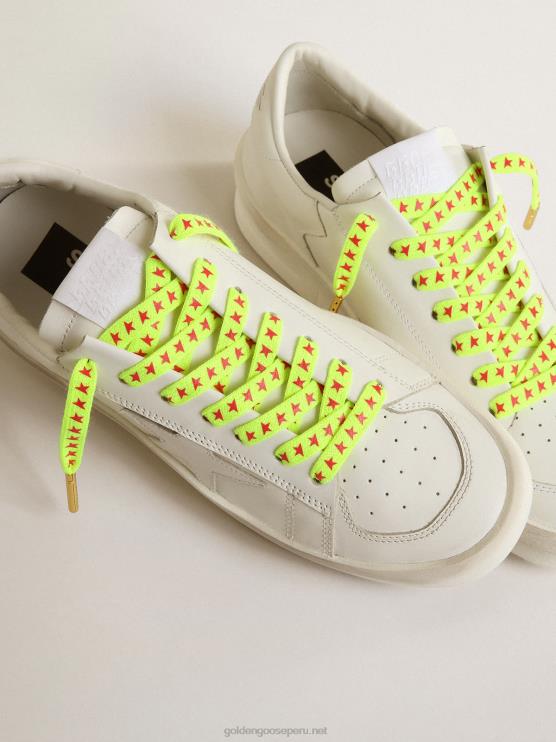 FDVPX418 Golden Goose hombres cordones de color amarillo fluorescente con estrellas naranjas en contraste