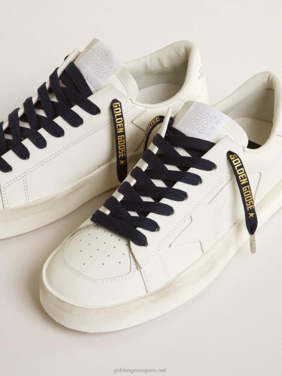 FDVPX420 Golden Goose hombres cordones de algodón azul marino con logo dorado en contraste