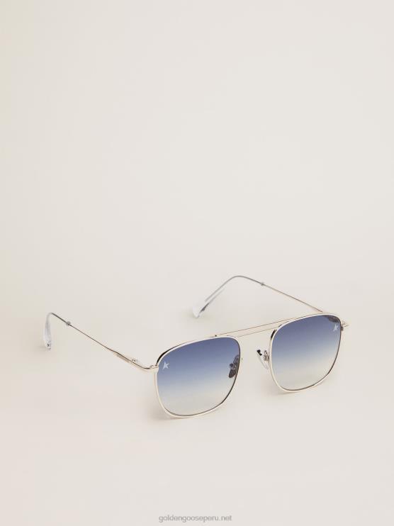 FDVPX293 Golden Goose hombres montura solar estilo roger aviator con montura plateada y lentes azules degradados