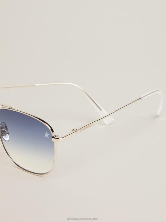 FDVPX293 Golden Goose hombres montura solar estilo roger aviator con montura plateada y lentes azules degradados
