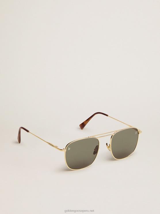 FDVPX309 Golden Goose hombres montura solar estilo roger aviator con montura dorada y lentes verdes