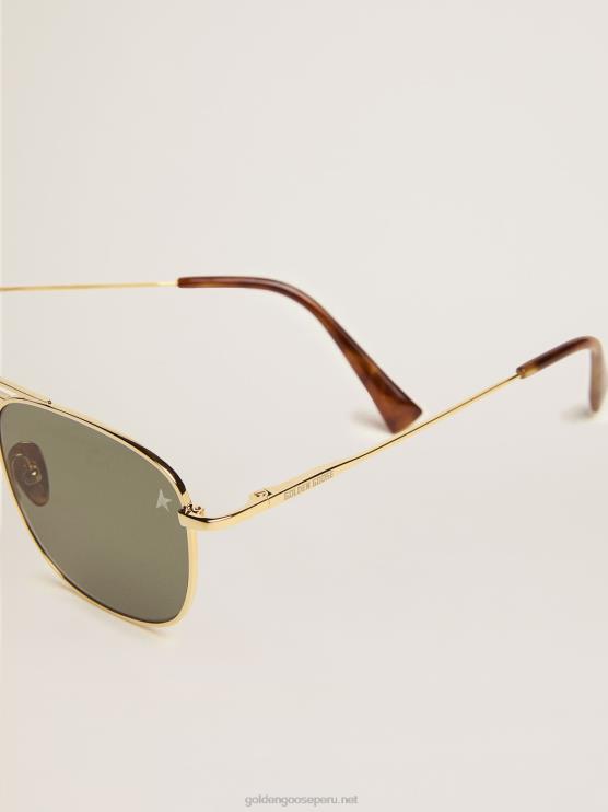 FDVPX309 Golden Goose hombres montura solar estilo roger aviator con montura dorada y lentes verdes