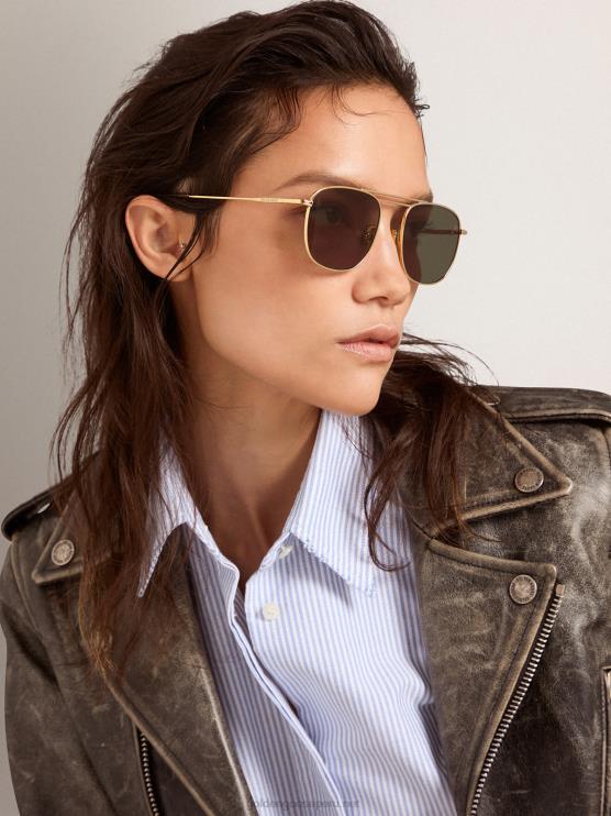 FDVPX309 Golden Goose hombres montura solar estilo roger aviator con montura dorada y lentes verdes