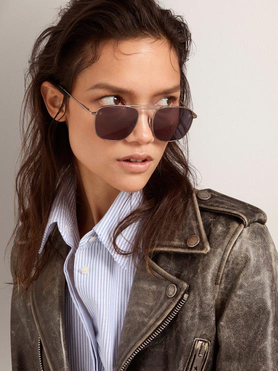FDVPX341 Golden Goose hombres montura solar estilo roger aviator con montura negra y lentes negros
