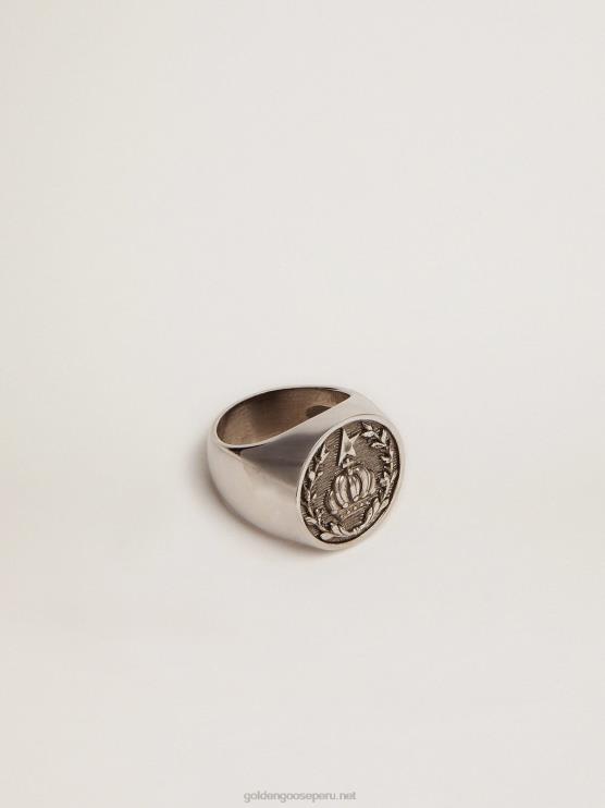 FDVPX831 Golden Goose hombres anillo de sello en color plata antigua