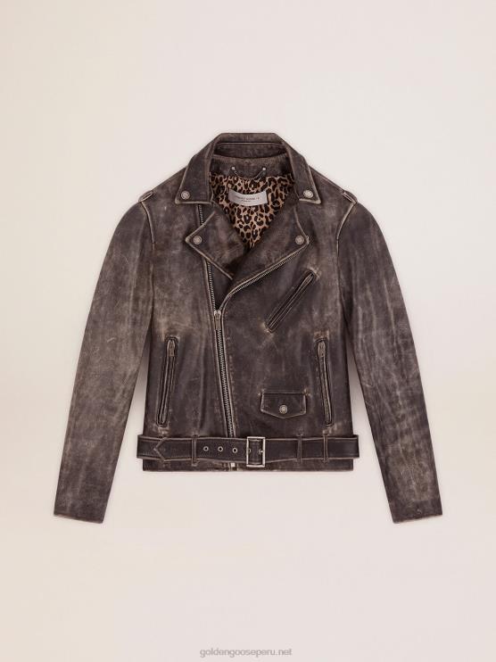 FDVPX692 Golden Goose hombres cazadora biker de piel envejecida