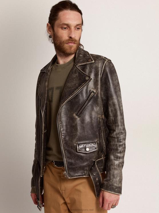 FDVPX692 Golden Goose hombres cazadora biker de piel envejecida