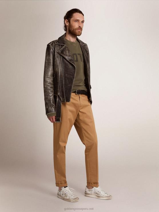 FDVPX692 Golden Goose hombres cazadora biker de piel envejecida