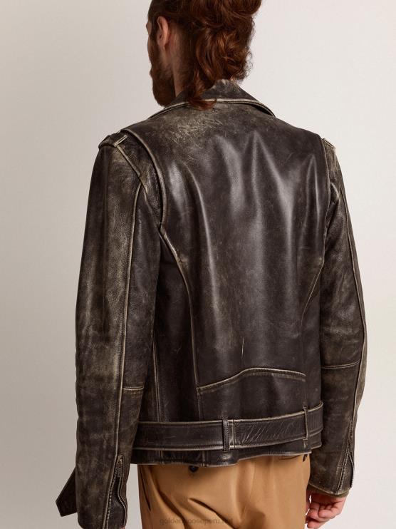 FDVPX692 Golden Goose hombres cazadora biker de piel envejecida