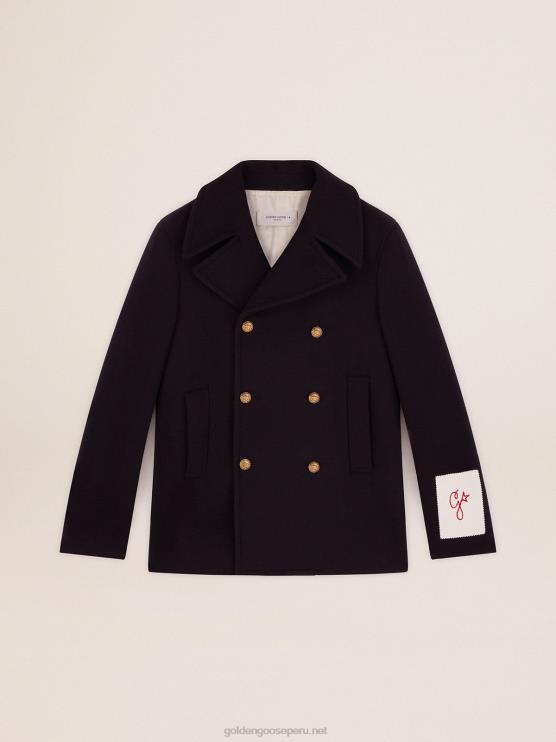 FDVPX693 Golden Goose hombres chaquetón azul oscuro con botones heráldicos dorados