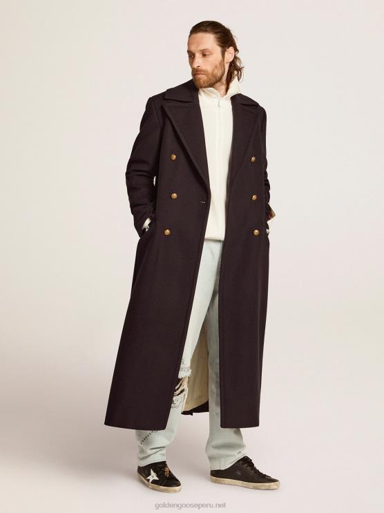 FDVPX696 Golden Goose hombres abrigo cruzado de lana azul oscuro con botones dorados