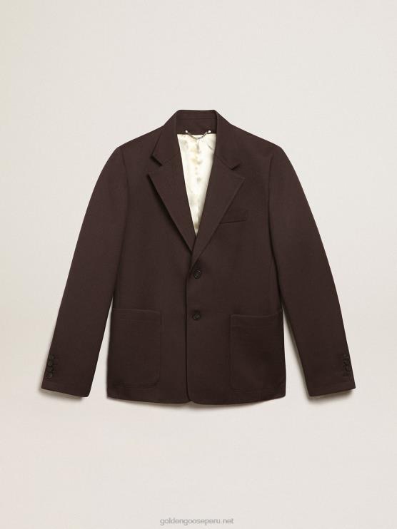 FDVPX703 Golden Goose hombres Americana de abotonadura sencilla de la colección Journey en gabardina de lana color regaliz con botones de asta