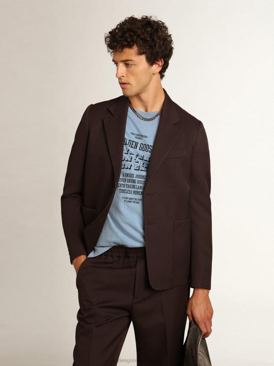 FDVPX703 Golden Goose hombres Americana de abotonadura sencilla de la colección Journey en gabardina de lana color regaliz con botones de asta