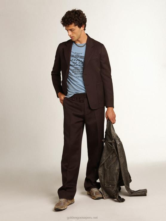FDVPX703 Golden Goose hombres Americana de abotonadura sencilla de la colección Journey en gabardina de lana color regaliz con botones de asta