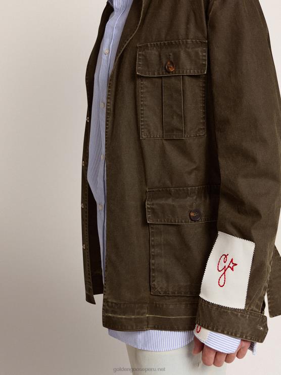 FDVPX768 Golden Goose hombres chaqueta safari de la colección en lona verde militar