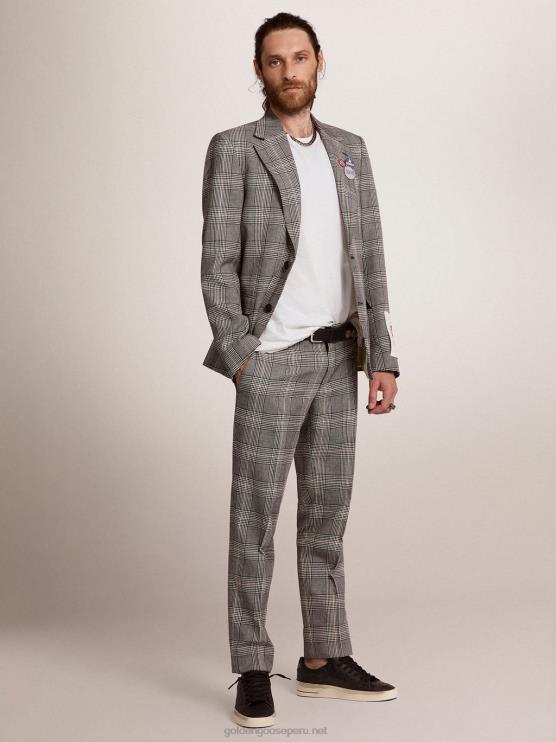 FDVPX772 Golden Goose hombres Americana de botonadura sencilla con cuadros príncipe de Gales en gris y blanco de Collection