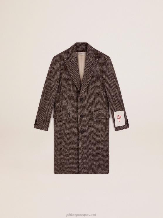FDVPX774 Golden Goose hombres abrigo de botonadura sencilla de lana con tejido de espiga en beige y gris