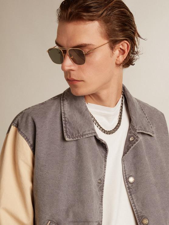 FDVPX809 Golden Goose hombres cazadora bomber de algodón color lila-gris y mazapán