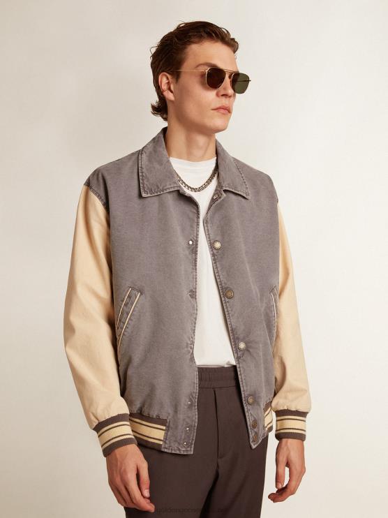 FDVPX809 Golden Goose hombres cazadora bomber de algodón color lila-gris y mazapán