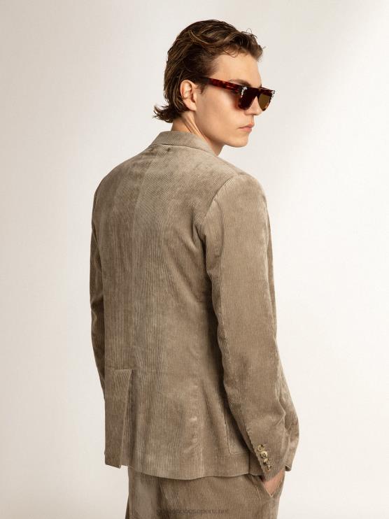 FDVPX811 Golden Goose hombres Americana boxy fit de botonadura sencilla de algodón beige claro