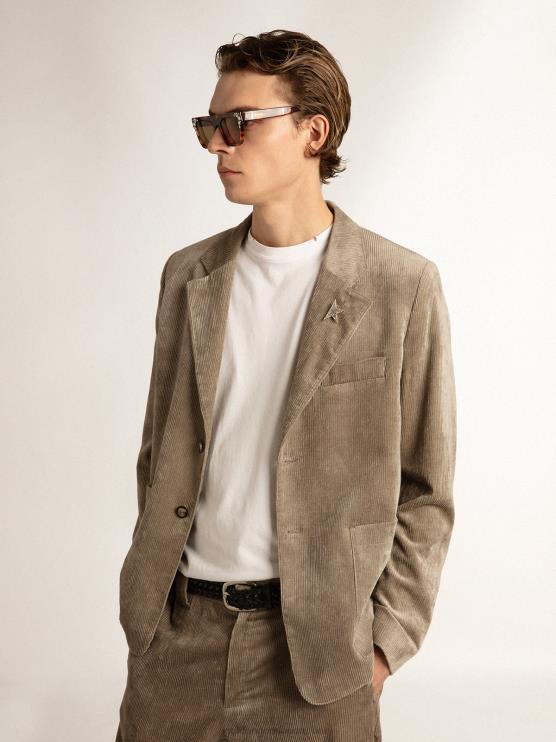 FDVPX811 Golden Goose hombres Americana boxy fit de botonadura sencilla de algodón beige claro