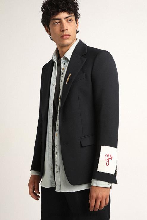 FDVPX812 Golden Goose hombres americana de botonadura sencilla de gabardina de lana azul oscuro