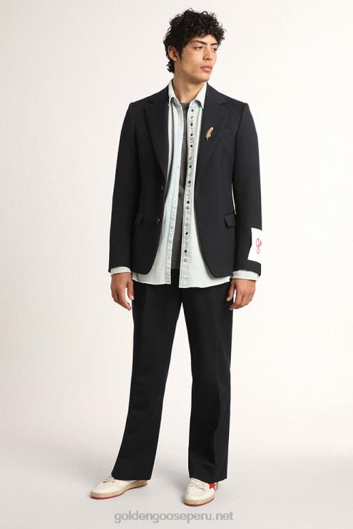 FDVPX812 Golden Goose hombres americana de botonadura sencilla de gabardina de lana azul oscuro