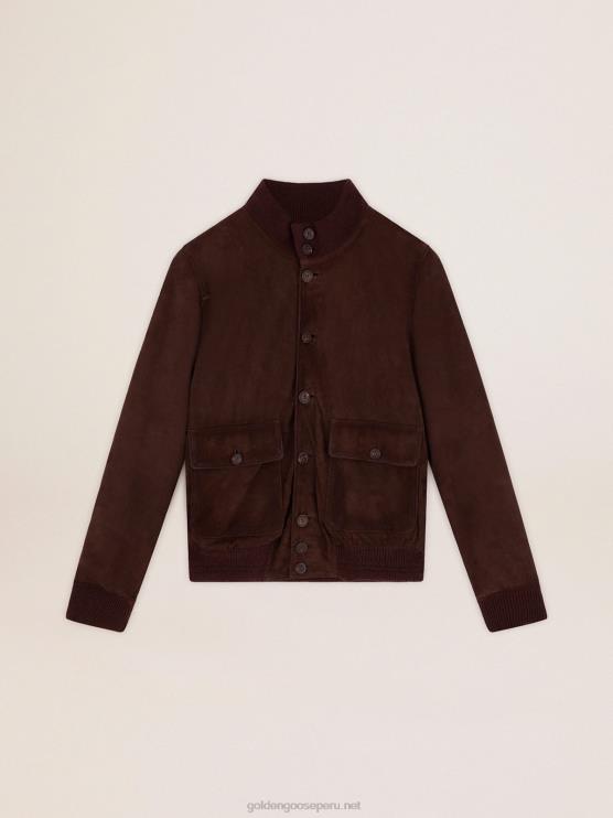 FDVPX827 Golden Goose hombres chaqueta de vuelo de la colección en ante marrón oscuro