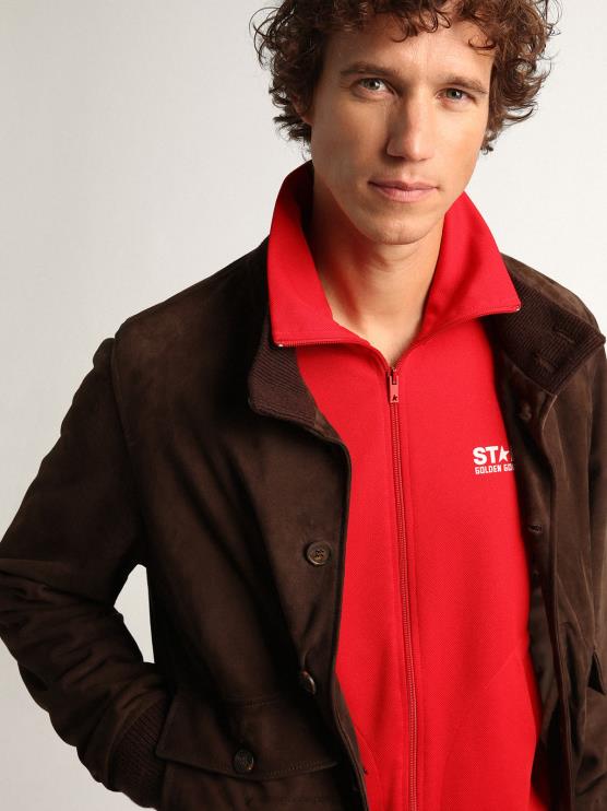 FDVPX827 Golden Goose hombres chaqueta de vuelo de la colección en ante marrón oscuro