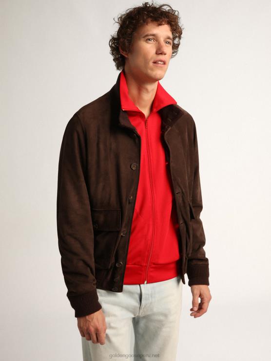 FDVPX827 Golden Goose hombres chaqueta de vuelo de la colección en ante marrón oscuro